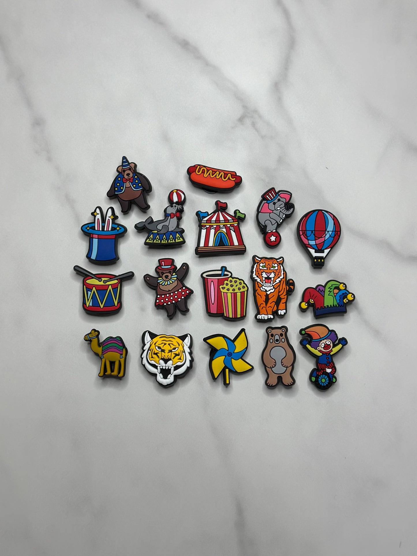 Circus themed shoe charms for Crocs, Croc compatible carnival charms