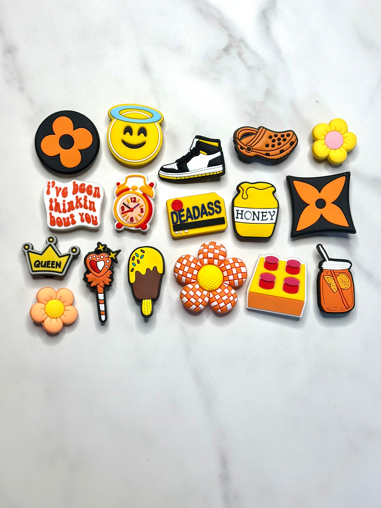 Yellow and Orange themed shoe charms for Crocs, Croc compatible shoe charms