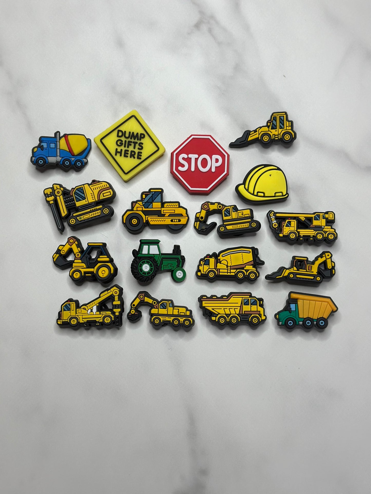 Tractor and construction themed shoe charms for Crocs, Croc compatible Truck charms