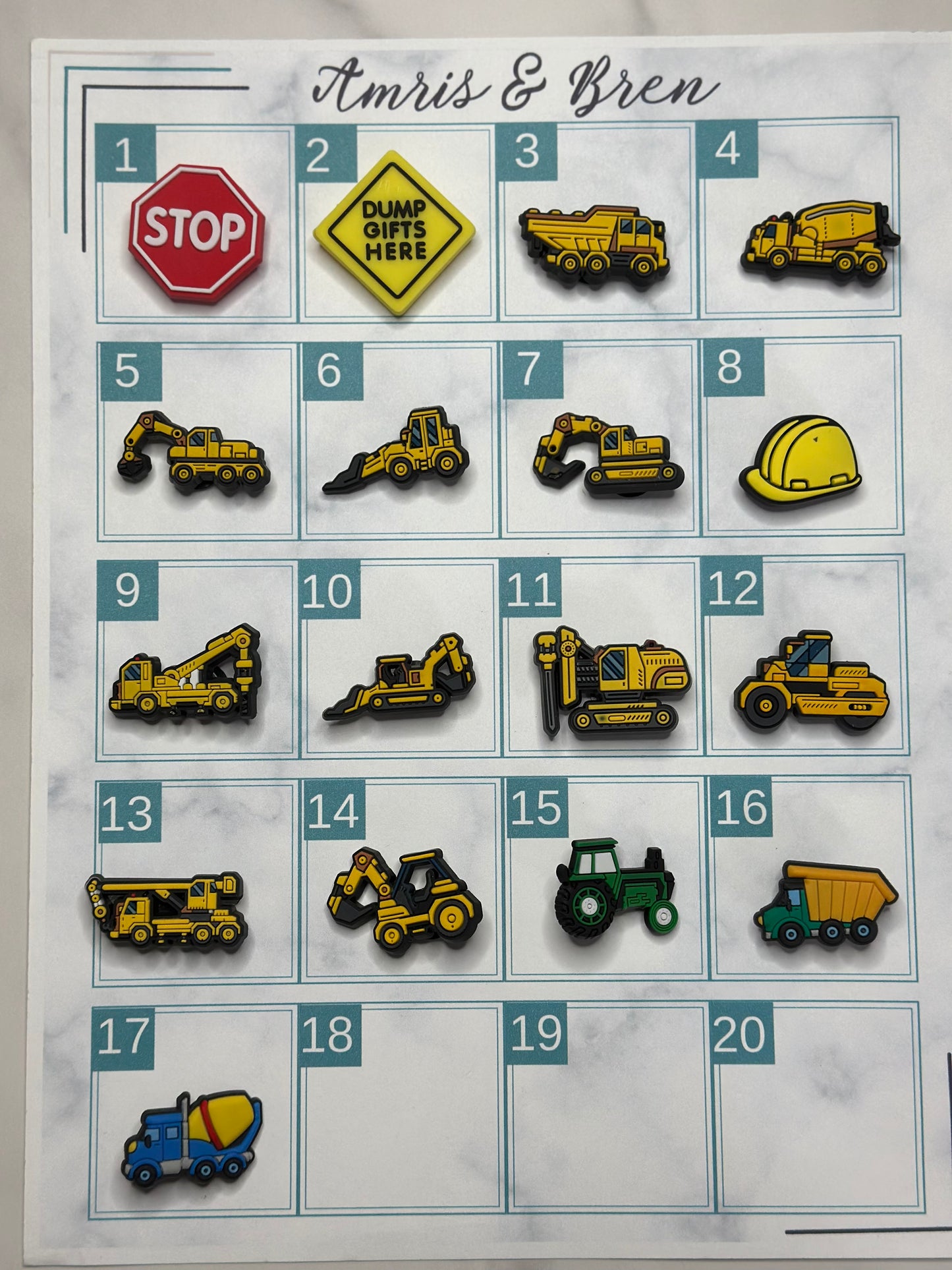 Tractor and construction themed shoe charms for Crocs, Croc compatible Truck charms