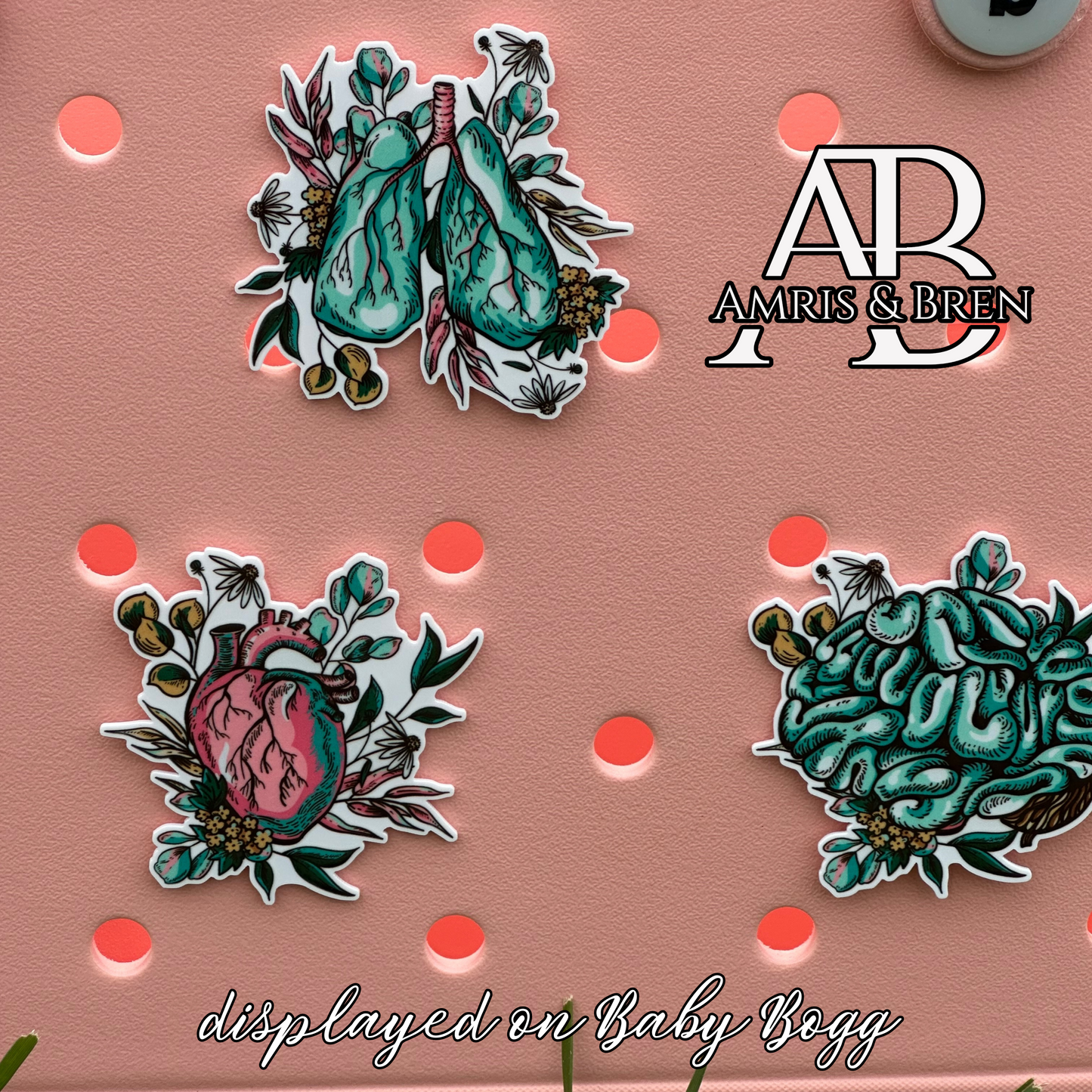 Medical themed Bogg compatible charms, heart , lung, and brain charms for Bogg bags