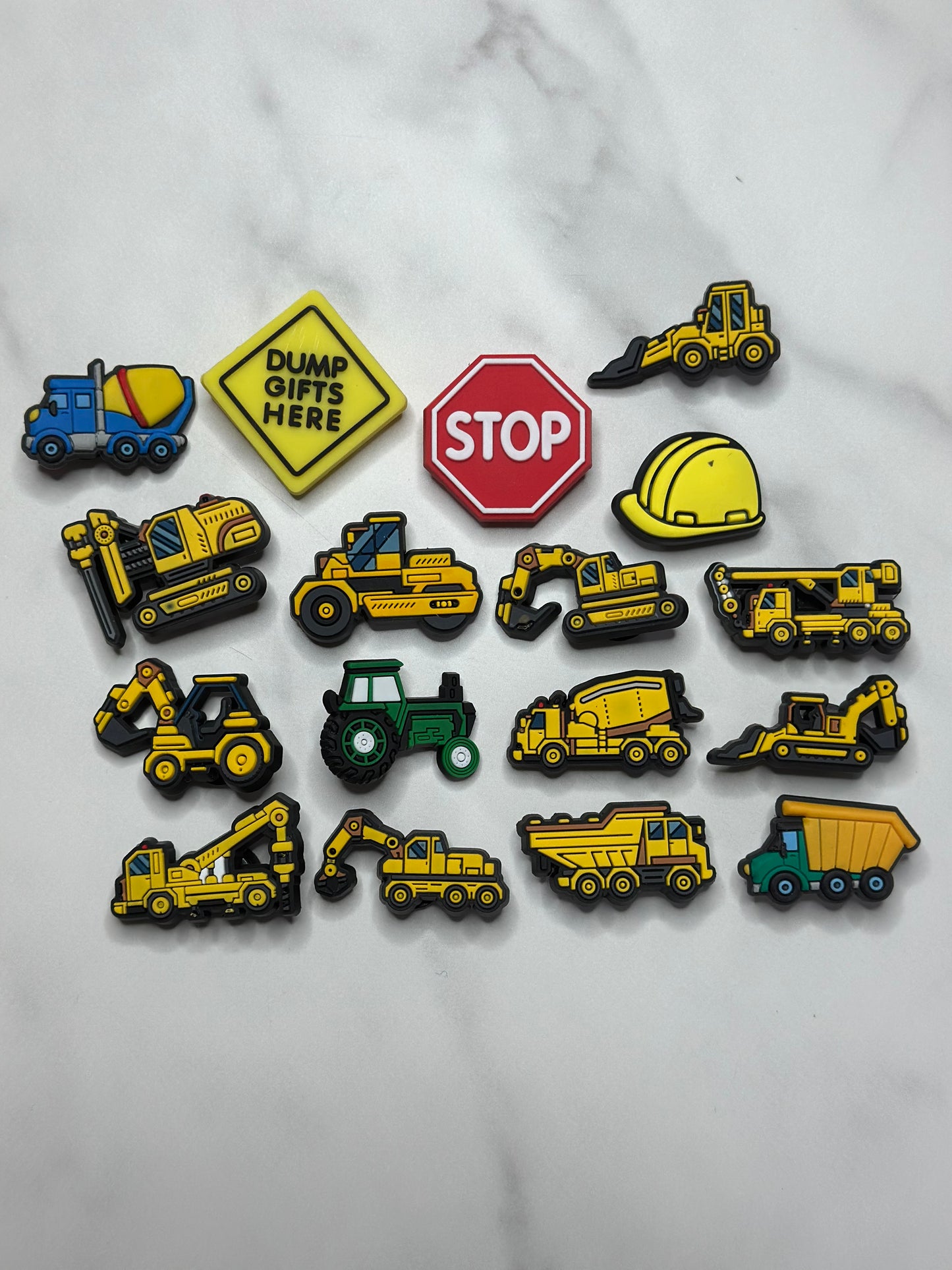 Tractor and construction themed shoe charms for Crocs, Croc compatible Truck charms