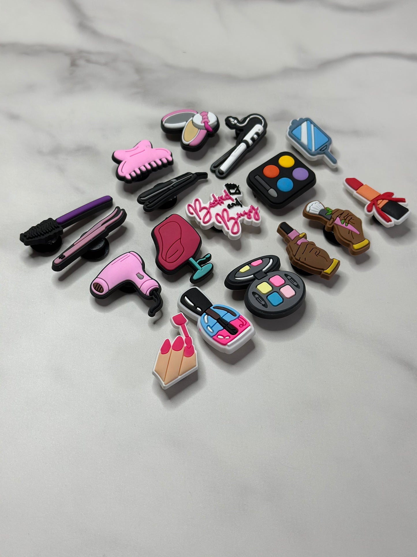 Hair dresser and make-up artist themed charms for crocs, Croc compatible shoe charms