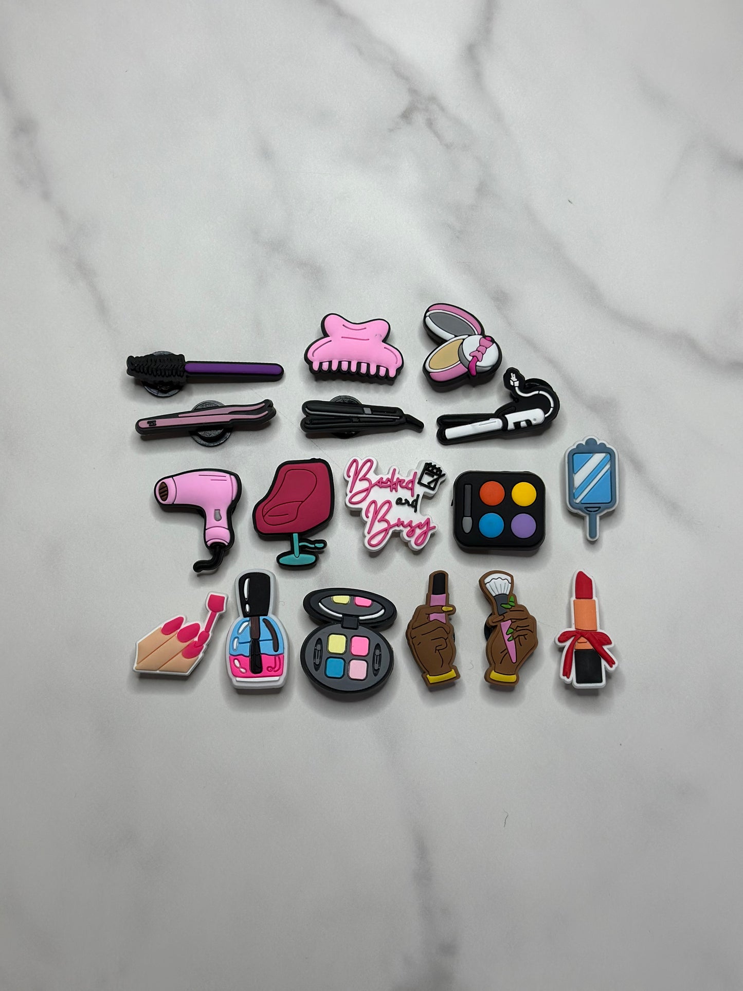 Hair dresser and make-up artist themed charms for crocs, Croc compatible shoe charms