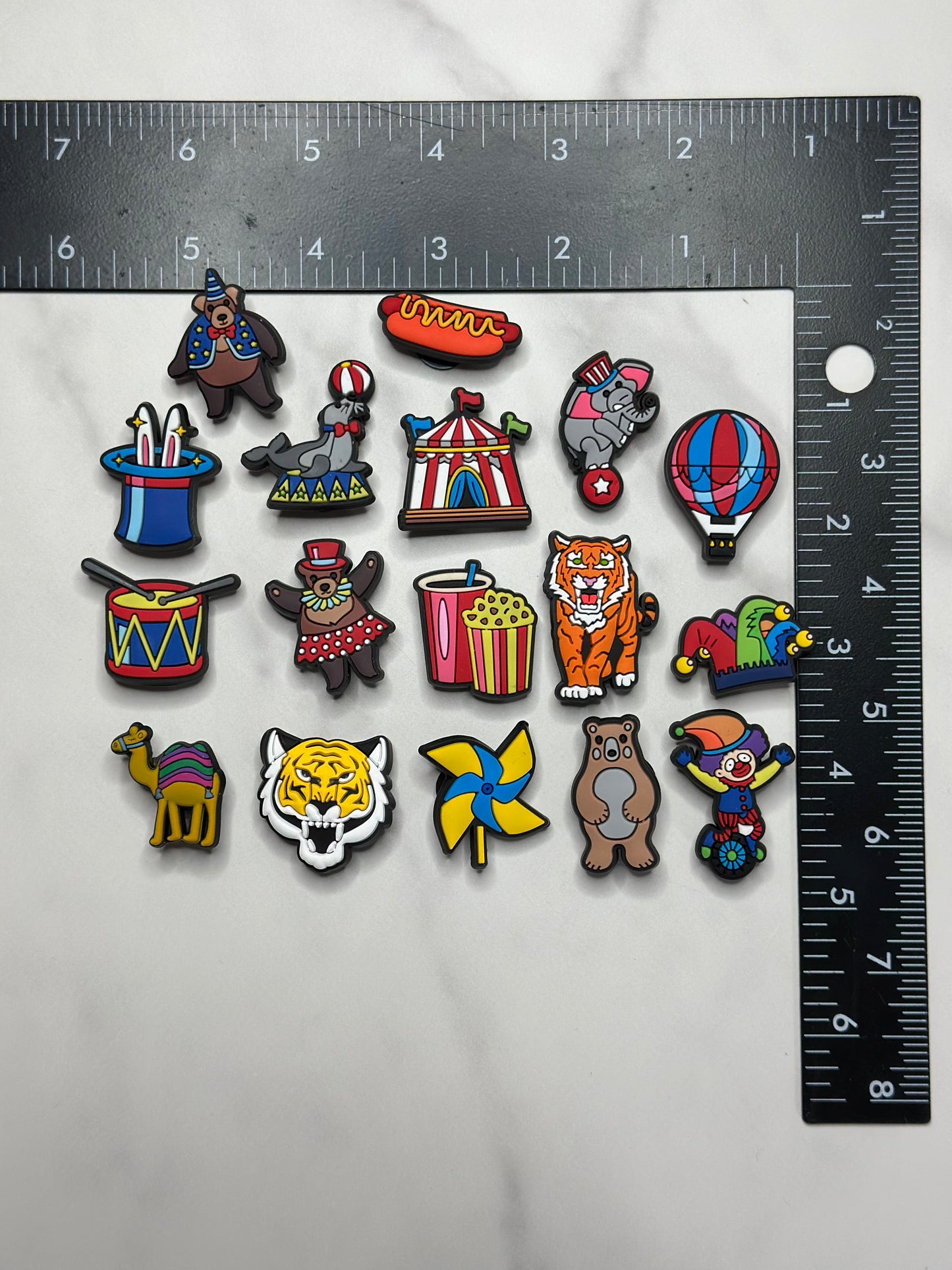 Circus themed shoe charms for Crocs, Croc compatible carnival charms