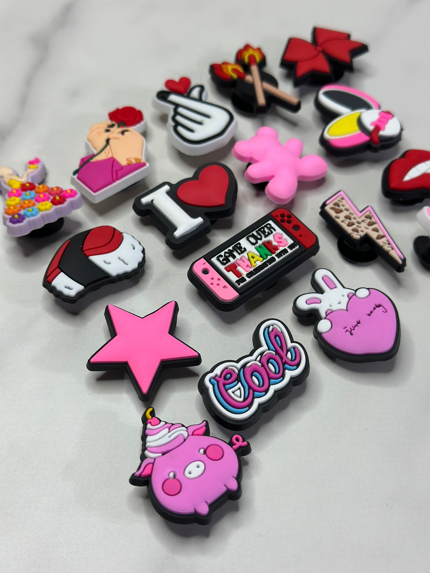 Cute pink and red Croc compatible shoe charms, Charms for Crocs, pink charms for Crocs, Croc Compatible charms
