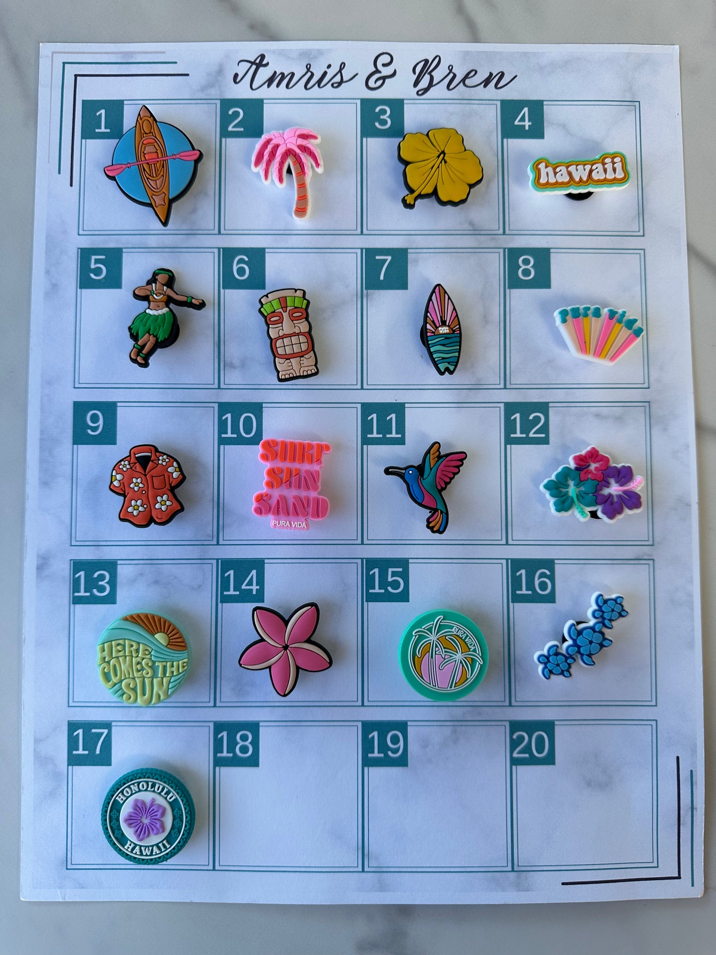 Hawaiian Croc compatible Charms - Tropical Flowers, Tiki Totems
