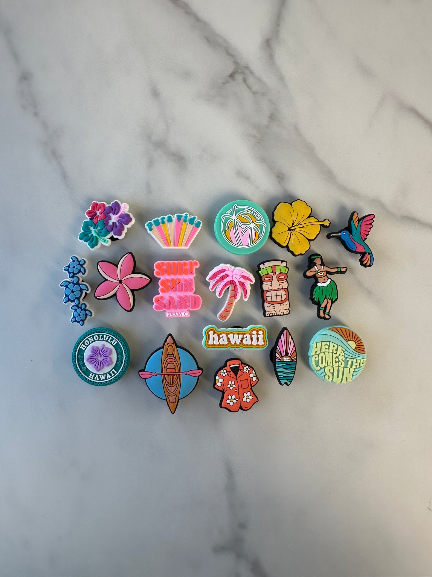 Hawaiian Croc compatible Charms - Tropical Flowers, Tiki Totems