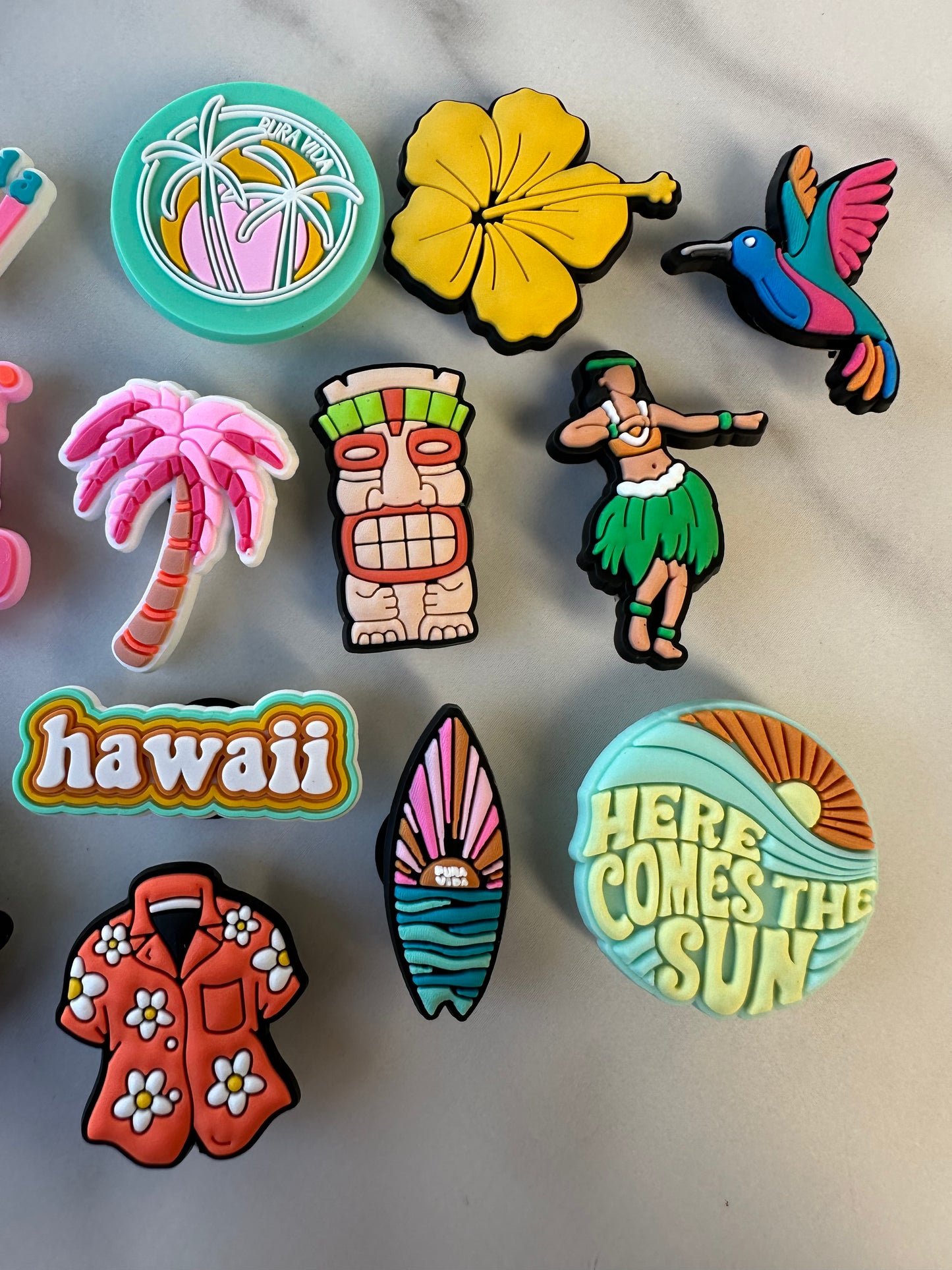 Hawaiian Croc compatible Charms - Tropical Flowers, Tiki Totems