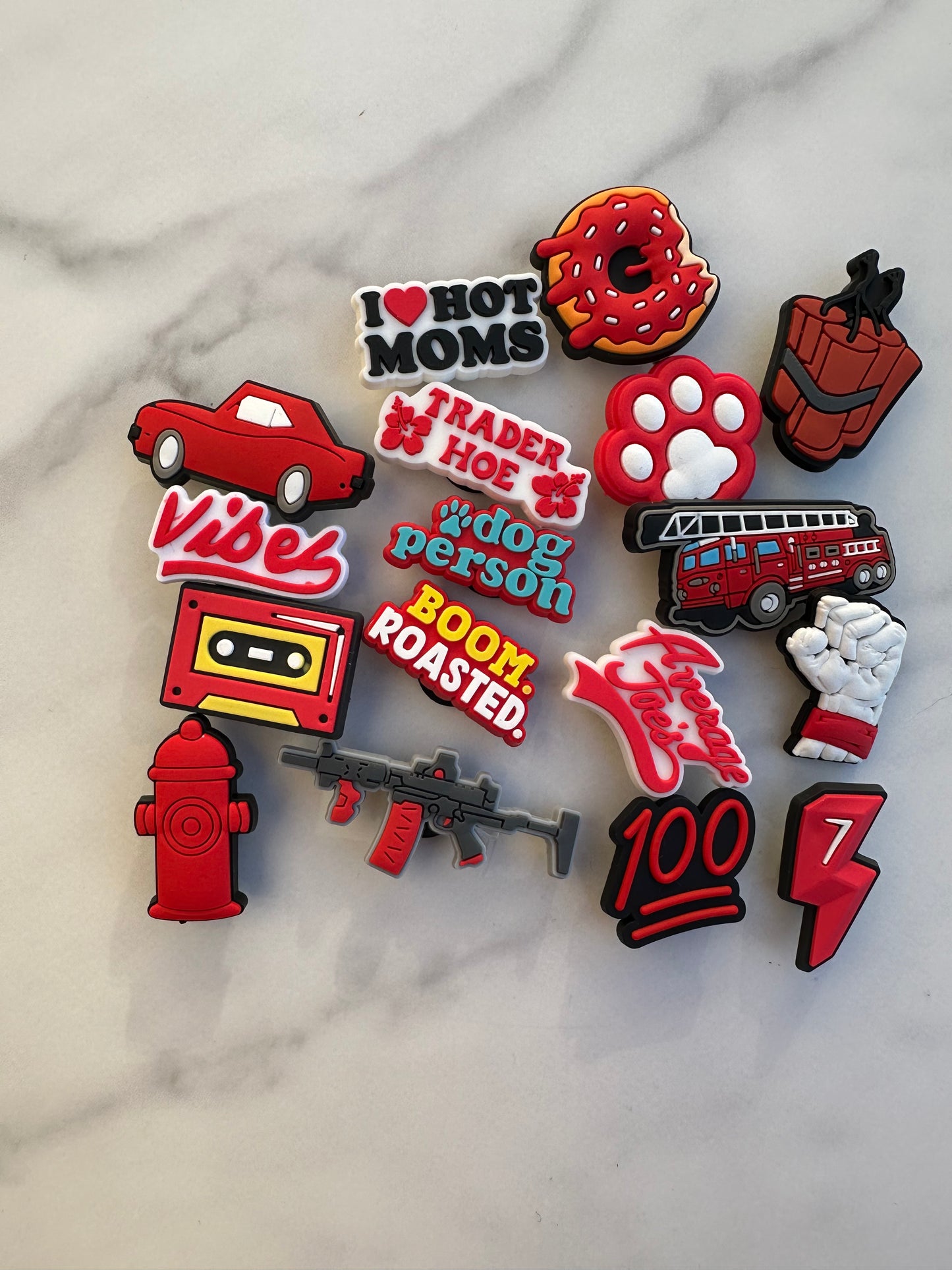 fun red shoe charms for Crocs, Croc compatible shoe charms