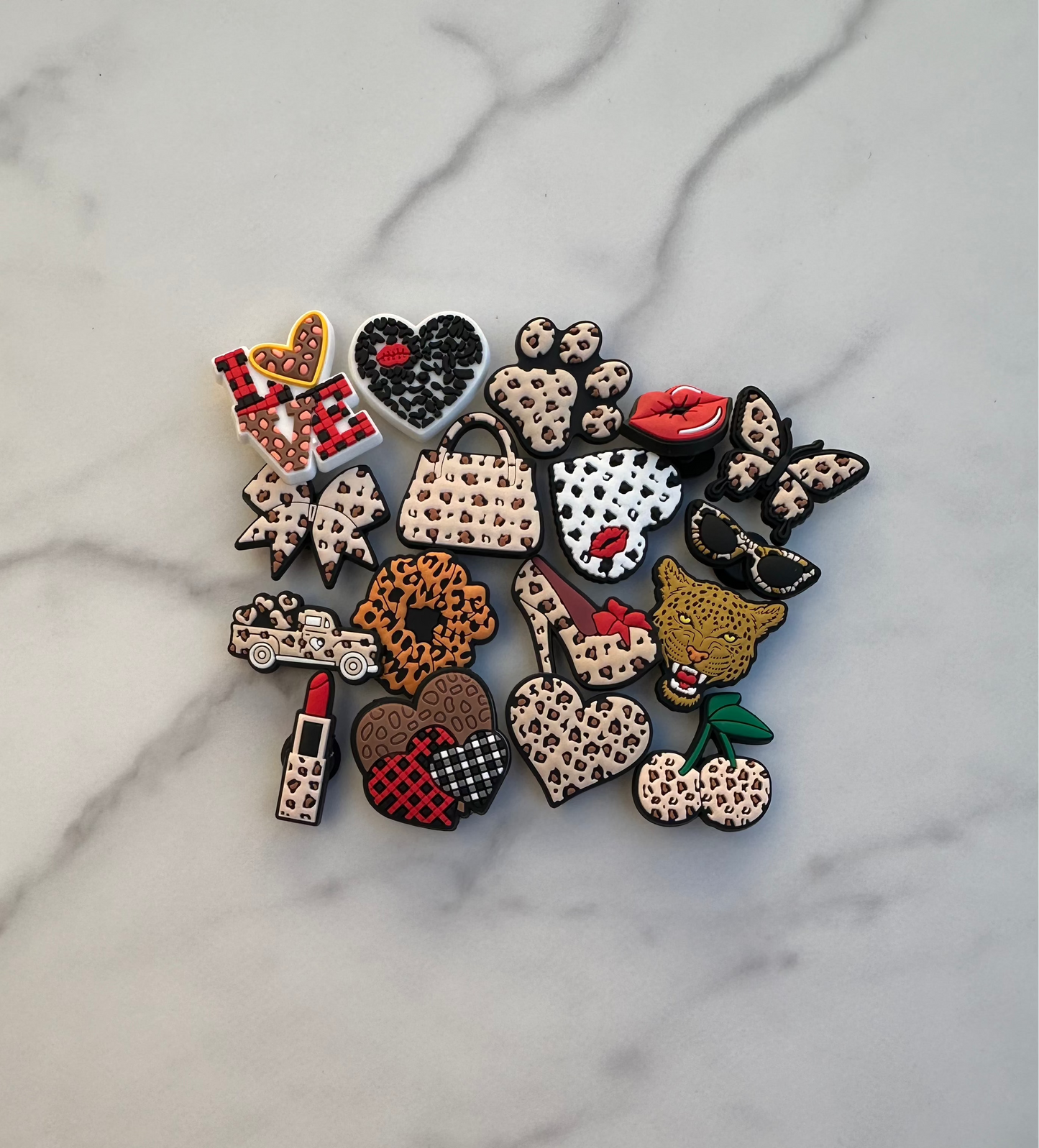 Cute leopard print shoe charms for Crocs, trendy croc compatible charms