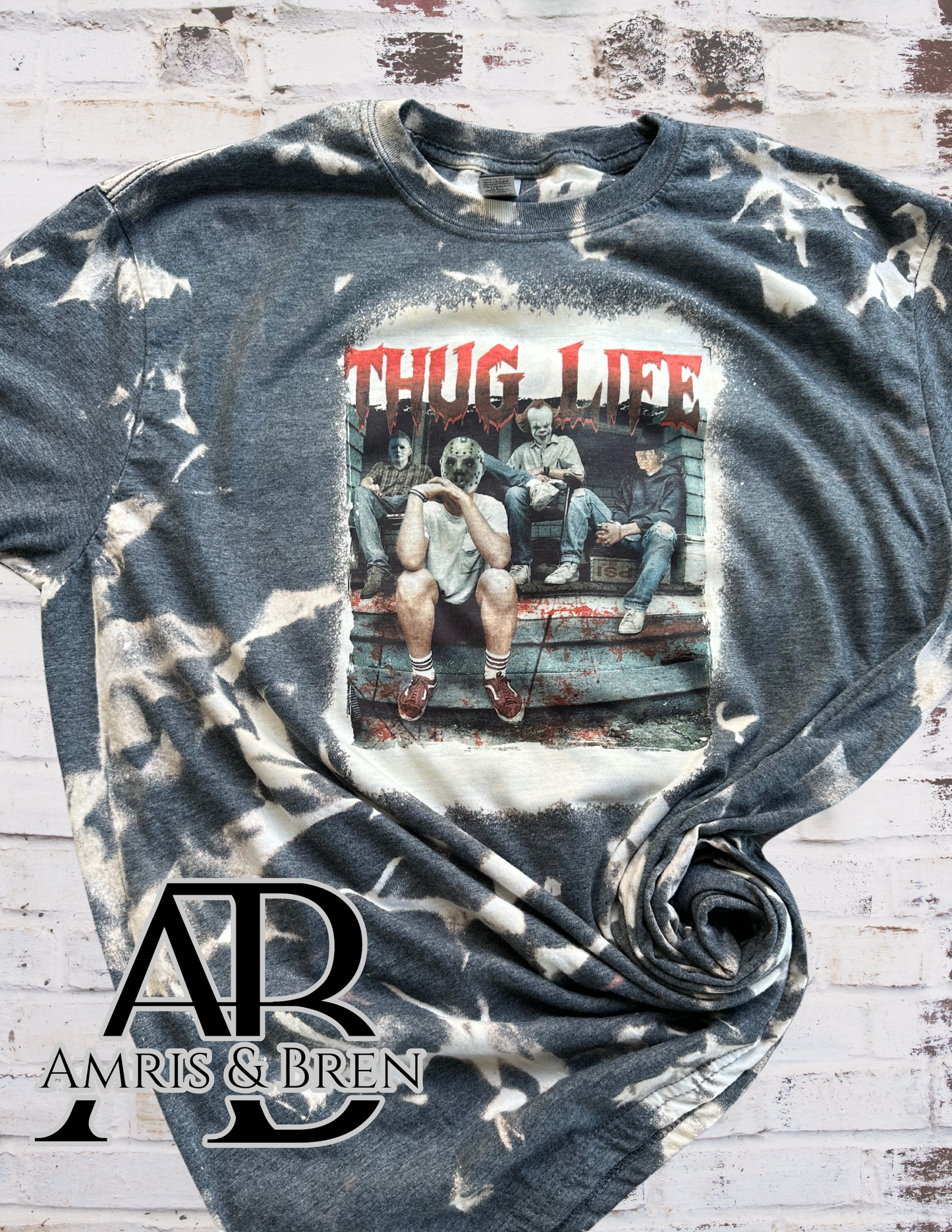 Thug Life horror film character soft style t-shirt, Sublimation t shirt with horror movie characters, bleached tee
