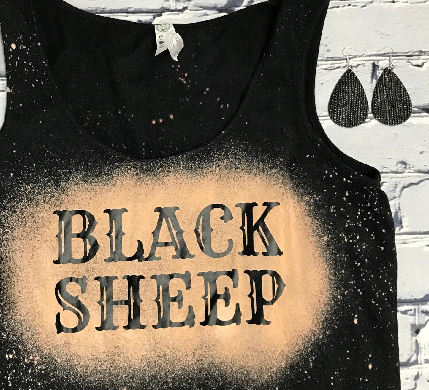 Women's black distressed and bleached tank top, Women's size large black sheep tank top, Perfect gift for the black sheep of the family
