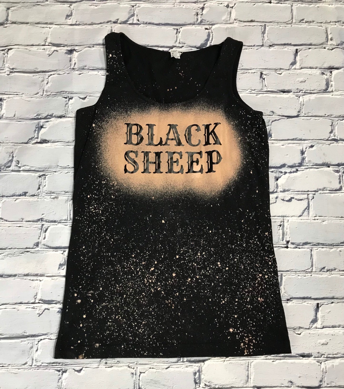 Women's black distressed and bleached tank top, Women's size large black sheep tank top, Perfect gift for the black sheep of the family