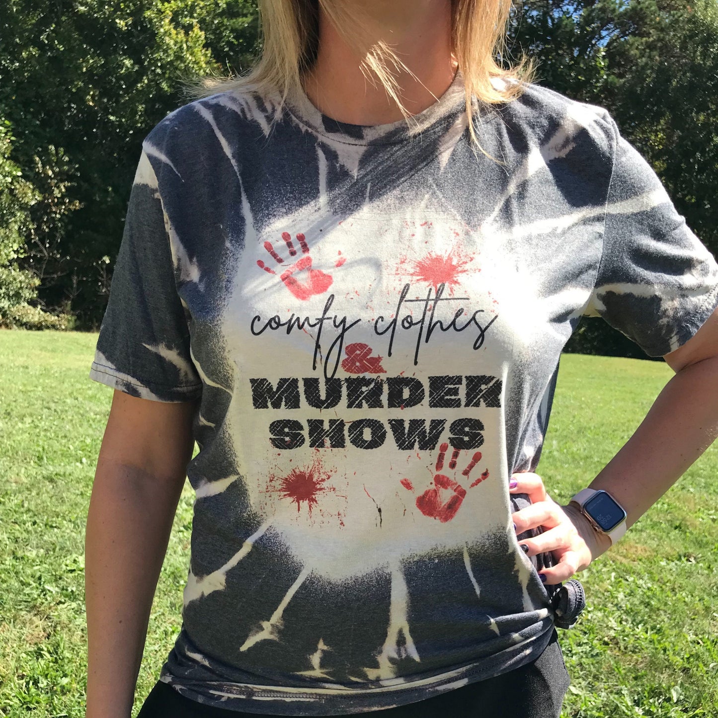 Unisex Comfy Clothes & Murder Shows Bleached Tie Dye Shirt, Gifts for Murder show Lover, True Crime Junkie Shirt
