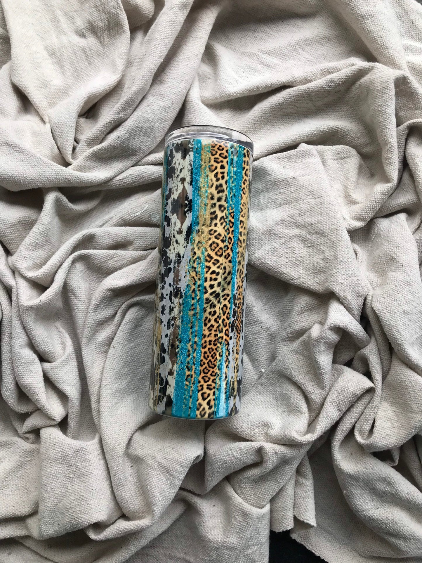 Women’s country sunflower and leopard 20oz stainless steel tumbler, western vibe blue glitter mom tumbler, cute women’s tumbler