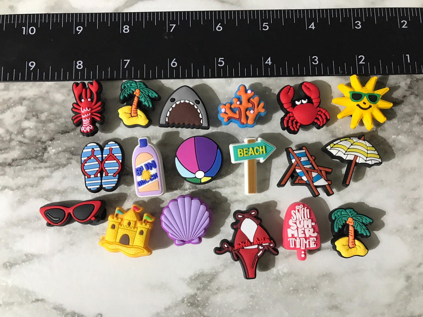 New trending summer and beach themed shoe charms for your crocs, beach shoe charms, popular summer charms, swimsuit charm, seashell charms