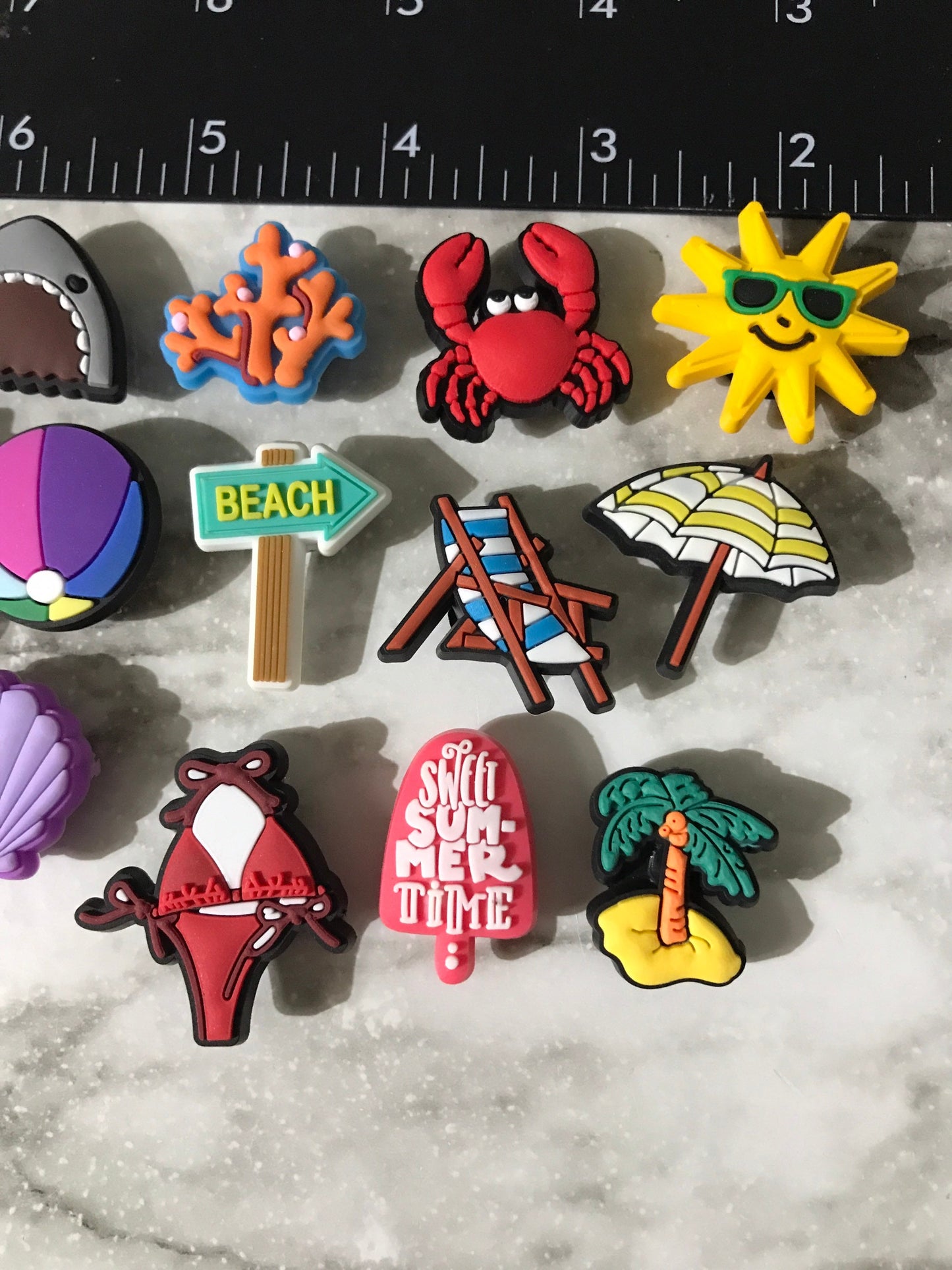 New trending summer and beach themed shoe charms for your crocs, beach shoe charms, popular summer charms, swimsuit charm, seashell charms