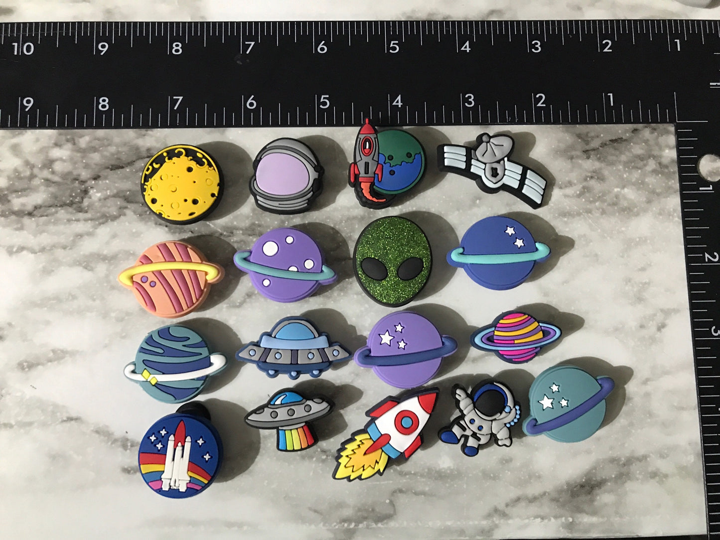 New popular outer space shoe charms for your crocs, planet shoe charms, croc compatible charms, clog charms, rocket ship, alien, spaceships