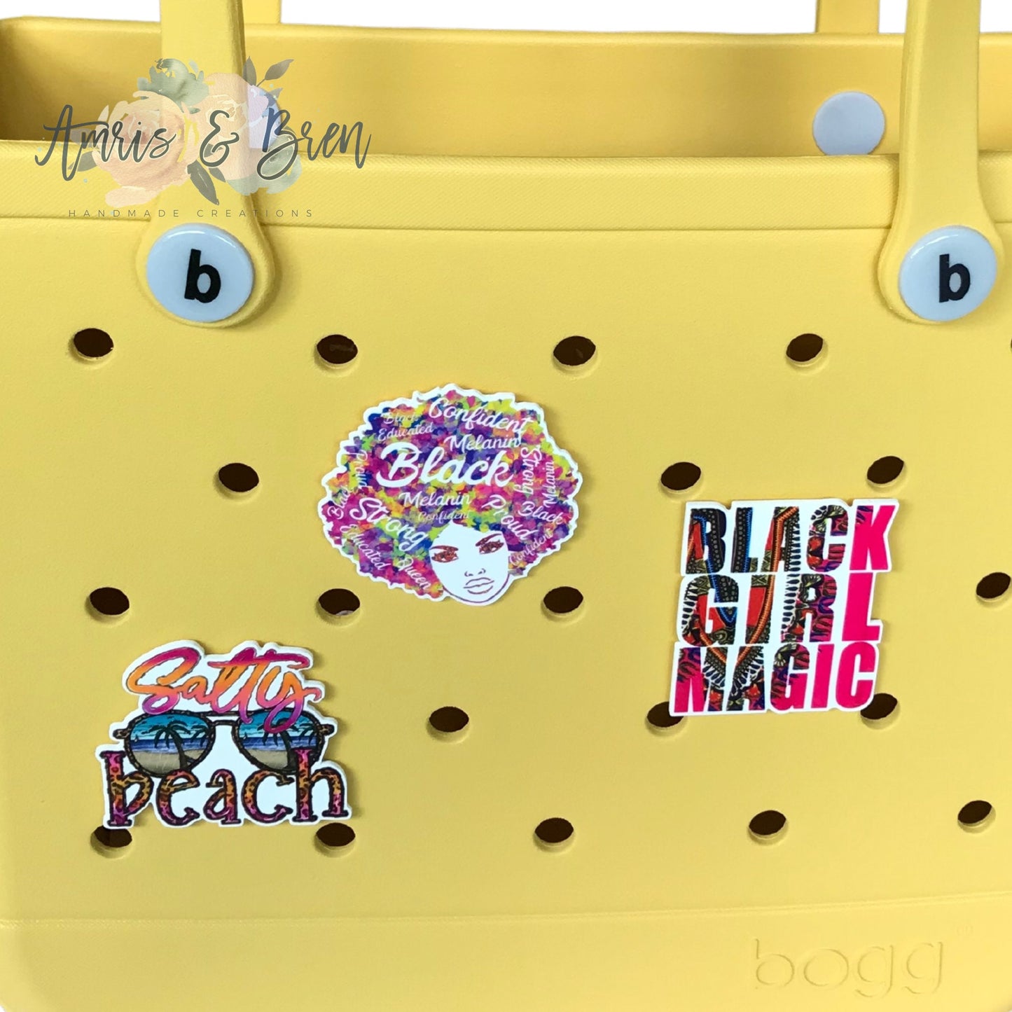 Black girl magic bogg compatible purse charms, cute charms for bogg bags, charms that fit in baby bogg and original bogg bags, salty beach