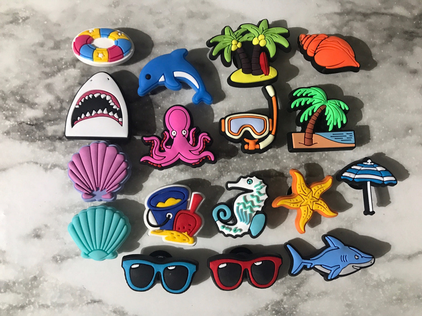 New trending summer and beach themed shoe charms for your crocs, beach shoe charms, popular summer charms, swimsuit charm, seashell charms
