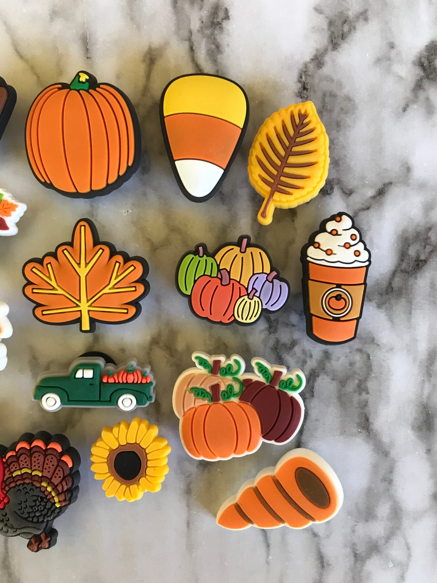 New trending fall shoe charms for your crocs, popular autumn croc compatible clog charms, fall colored shoe charms, FALL weather charms
