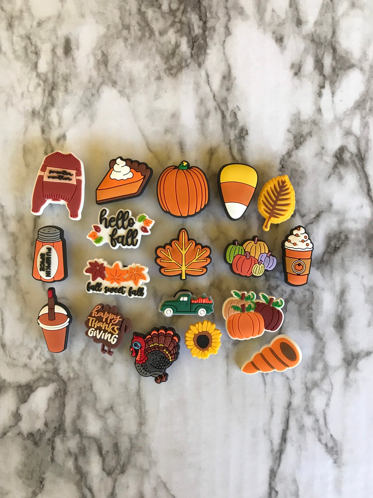 New trending fall shoe charms for your crocs, popular autumn croc compatible clog charms, fall colored shoe charms, FALL weather charms