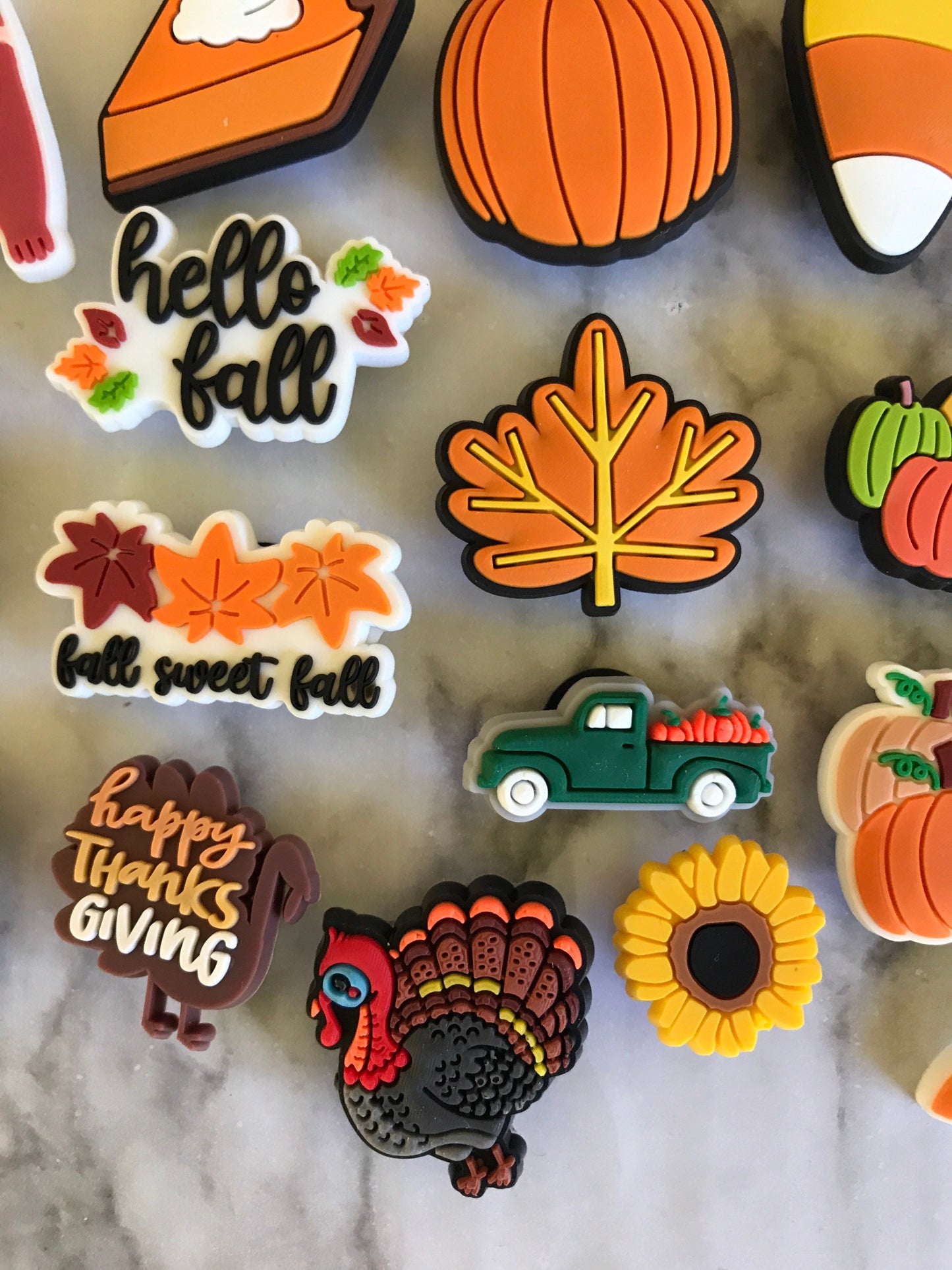 New trending fall shoe charms for your crocs, popular autumn croc compatible clog charms, fall colored shoe charms, FALL weather charms