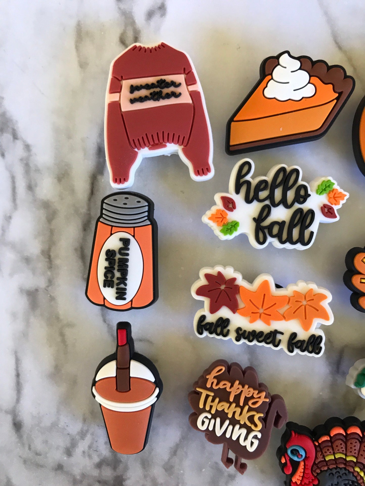 New trending fall shoe charms for your crocs, popular autumn croc compatible clog charms, fall colored shoe charms, FALL weather charms