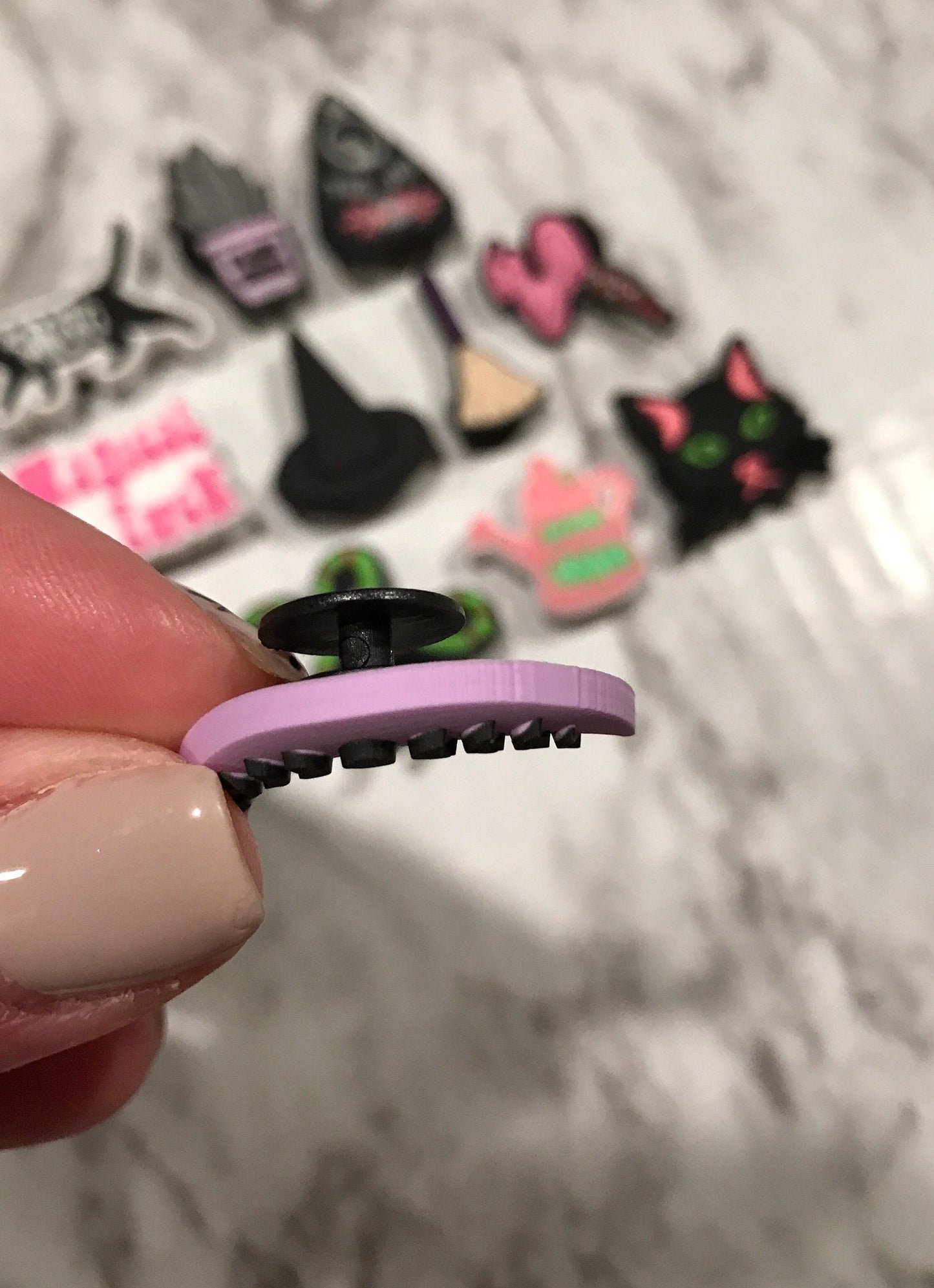 witch themed croc compatible shoe charms, trending magic clog charms, cute witch charms for crocs, moon water charms, moon charms, gems