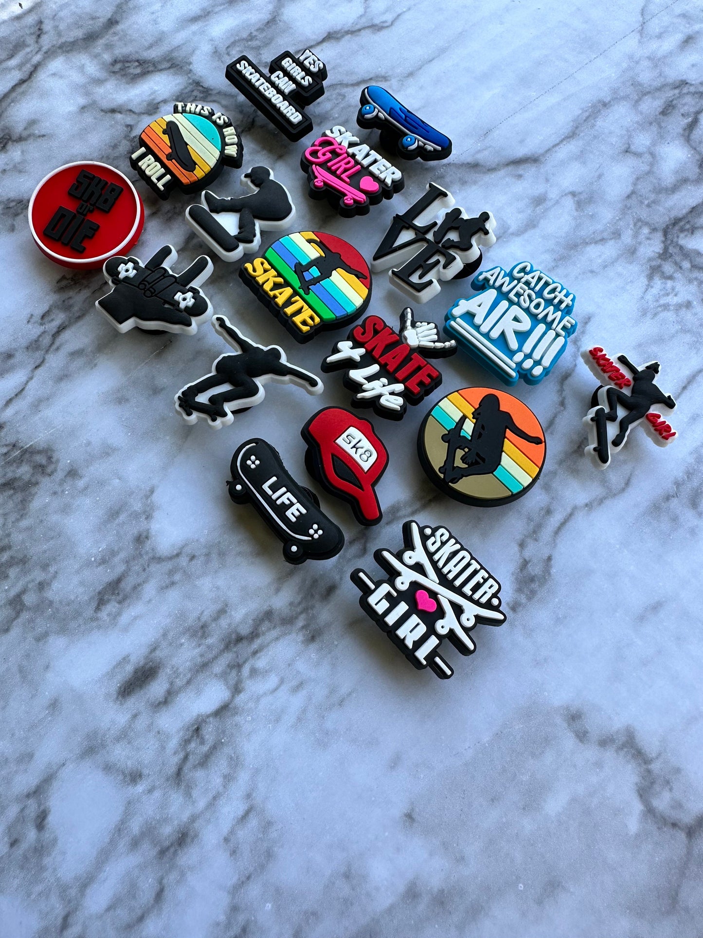 skater shoe charms, skater girl charms, croc compatible charms, charms for your crocs, skateboard shoe charm