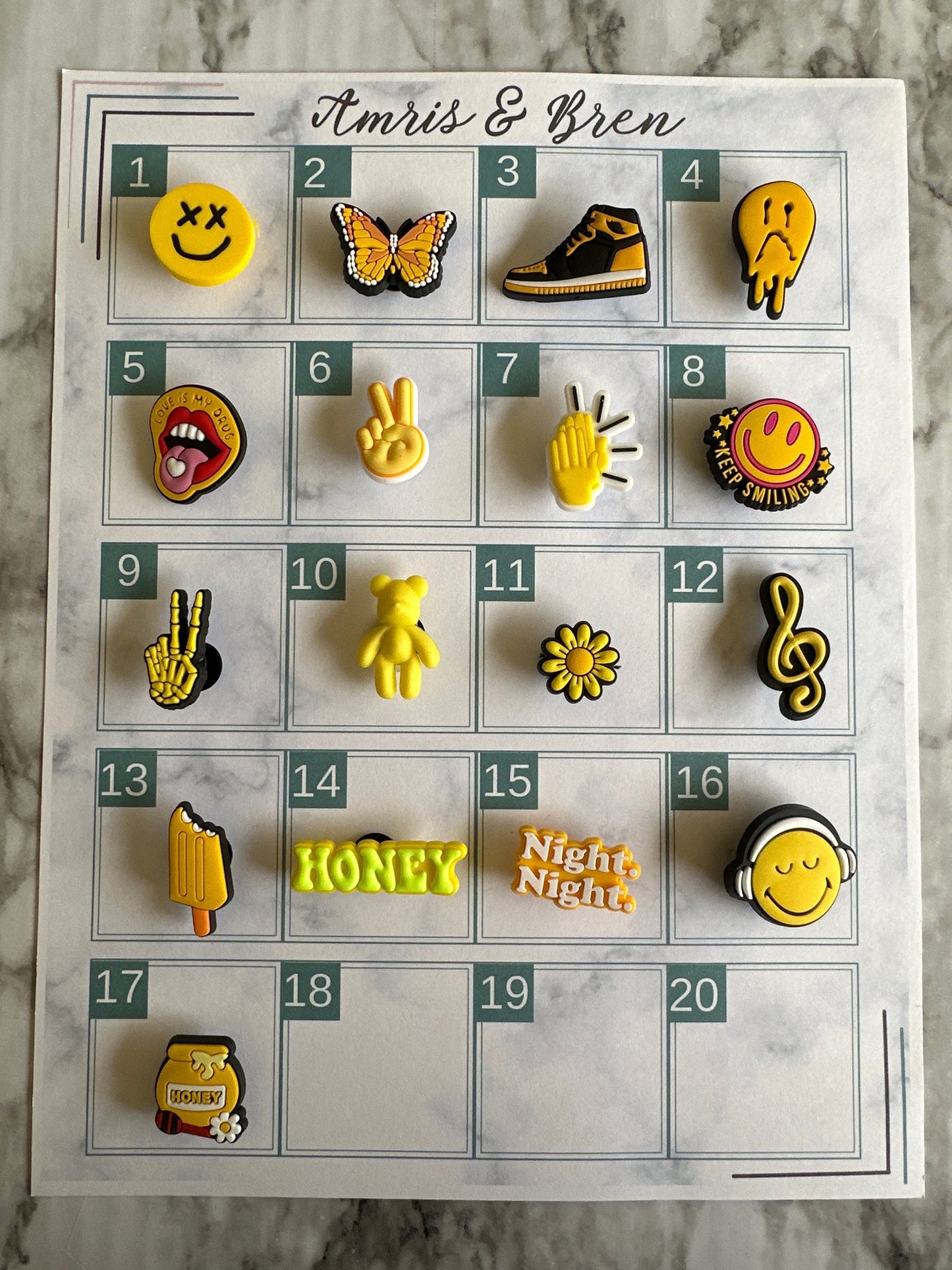 New popular yellow smiley face shoe charms for your crocs, Croc compatible shoe charms, trending charms for crocs