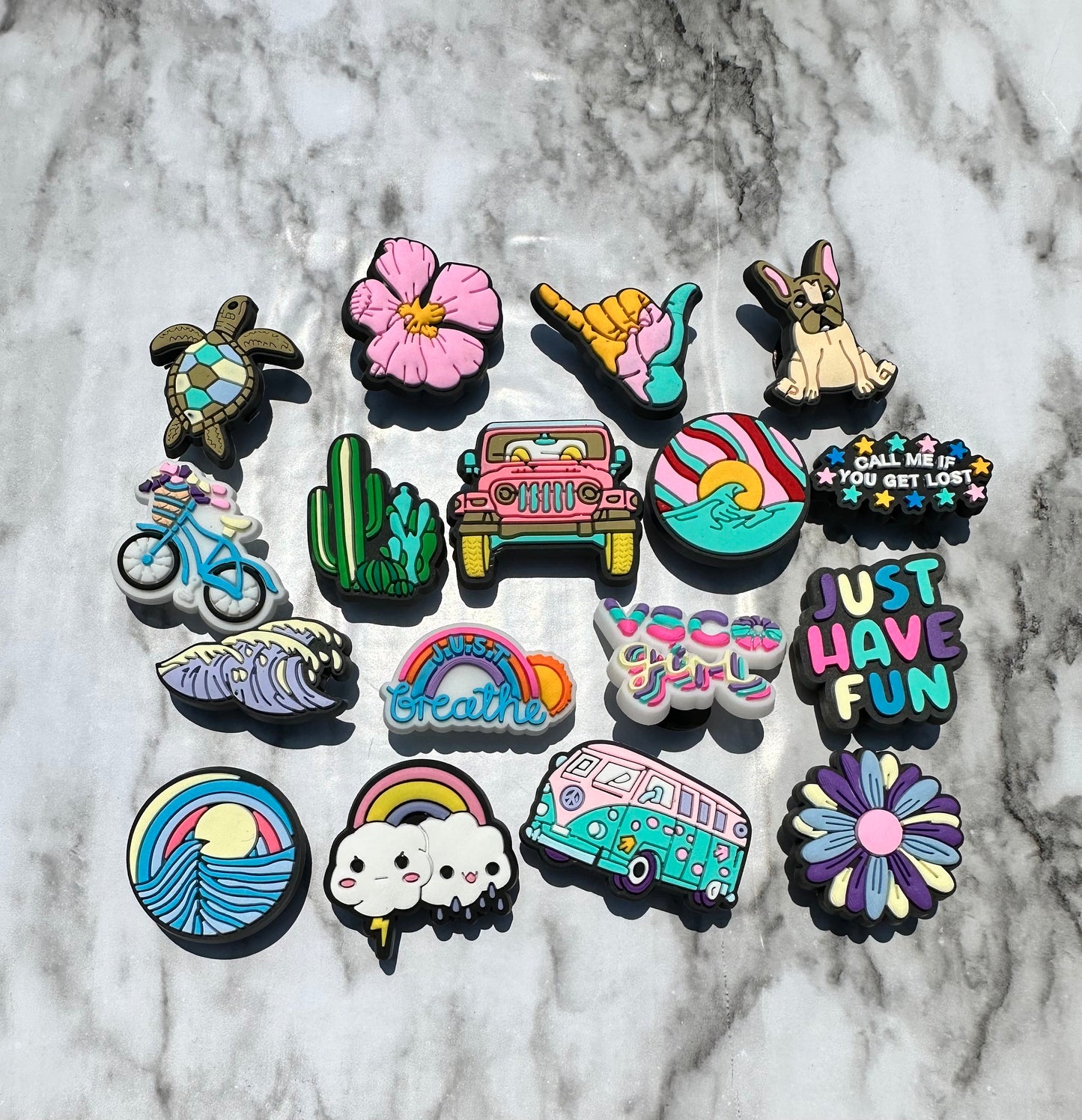 VSCO Girl themed charms for your Crocs, Croc compatible summer and ocean themed shoe charms, Sea turtle charms for crocs, ocean shoe charms