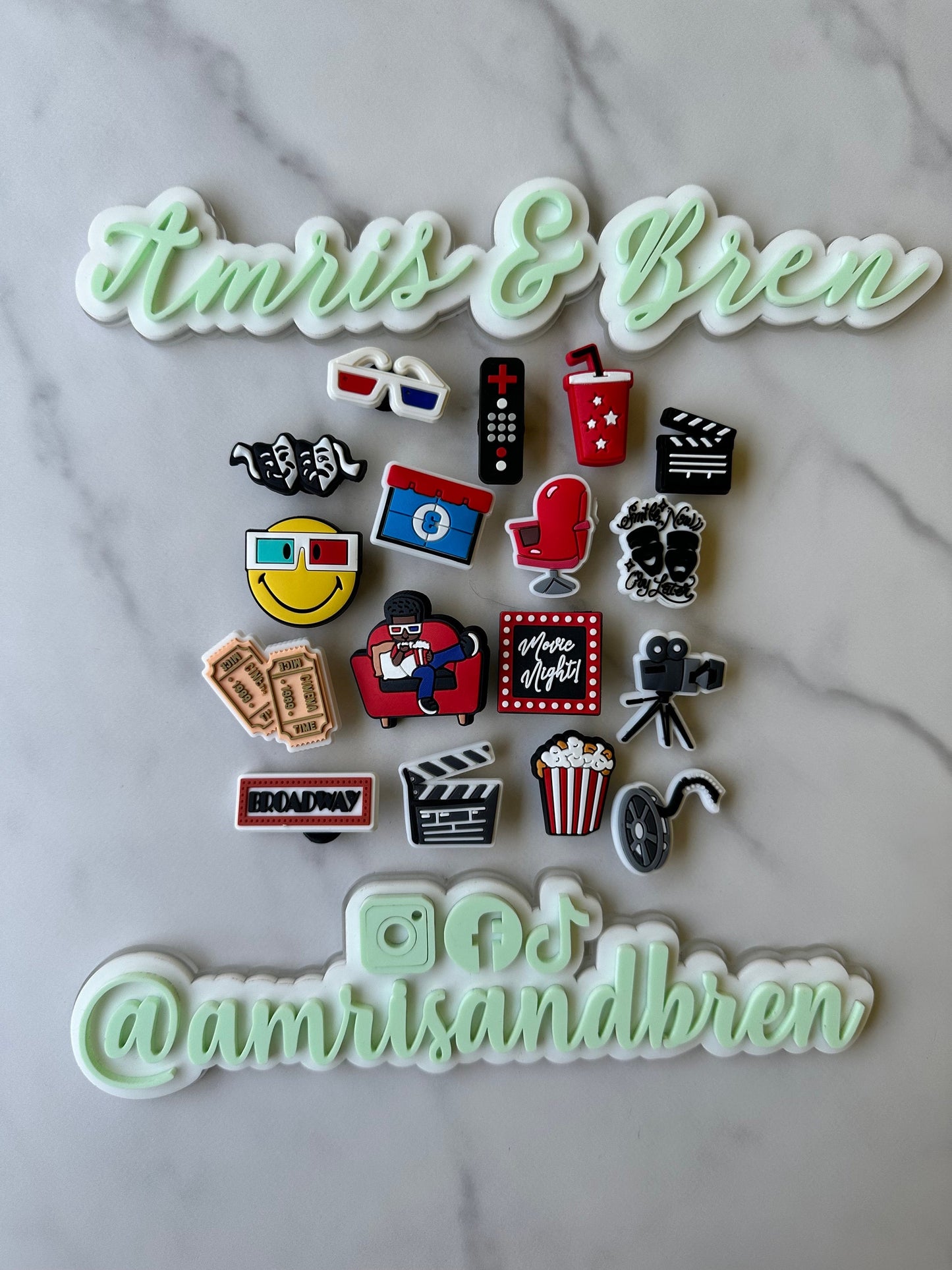New trending movie theater charms for crocs, popular movie night shoe charms, theater themed Croc compatible charms