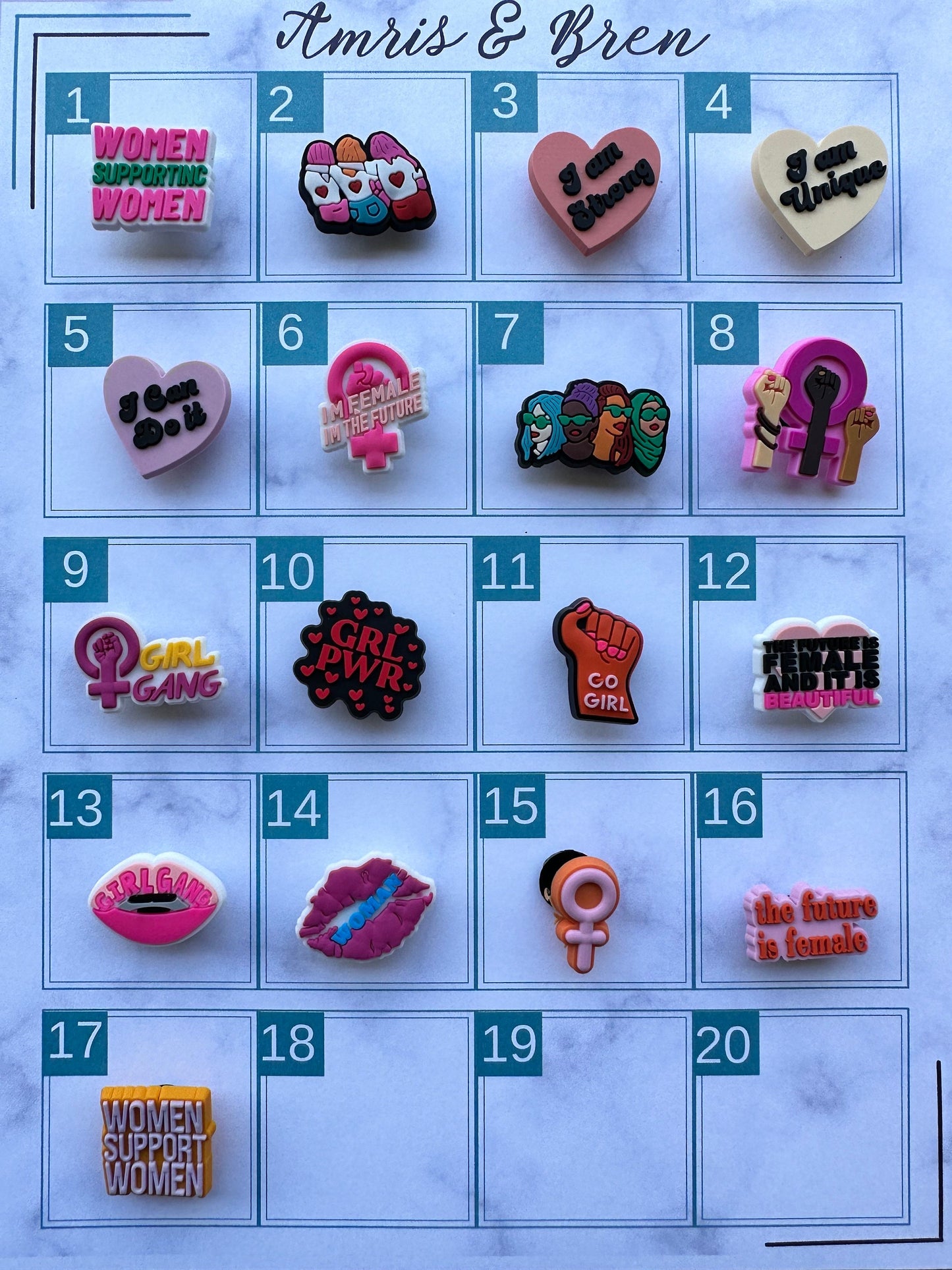 Women empowerment shoe charms, female support charms for your crocs, croc compatible shoe charms, female support charms