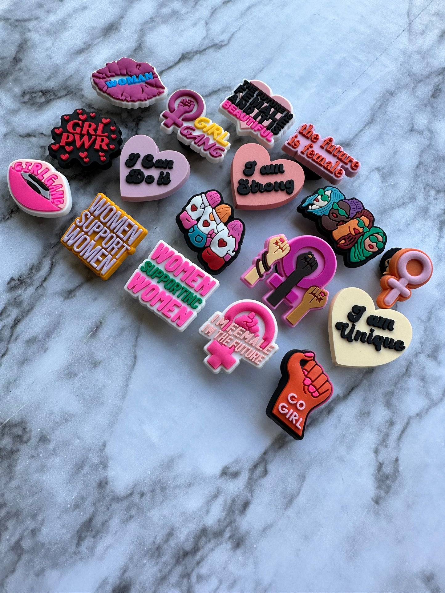 Women empowerment shoe charms, female support charms for your crocs, croc compatible shoe charms, female support charms