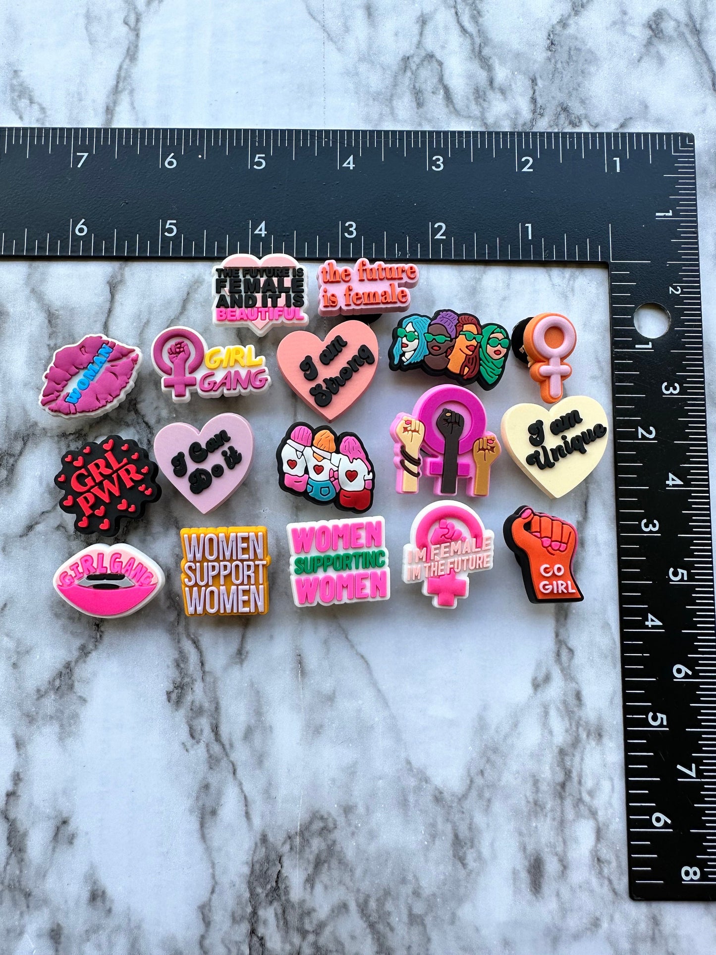 Women empowerment shoe charms, female support charms for your crocs, croc compatible shoe charms, female support charms
