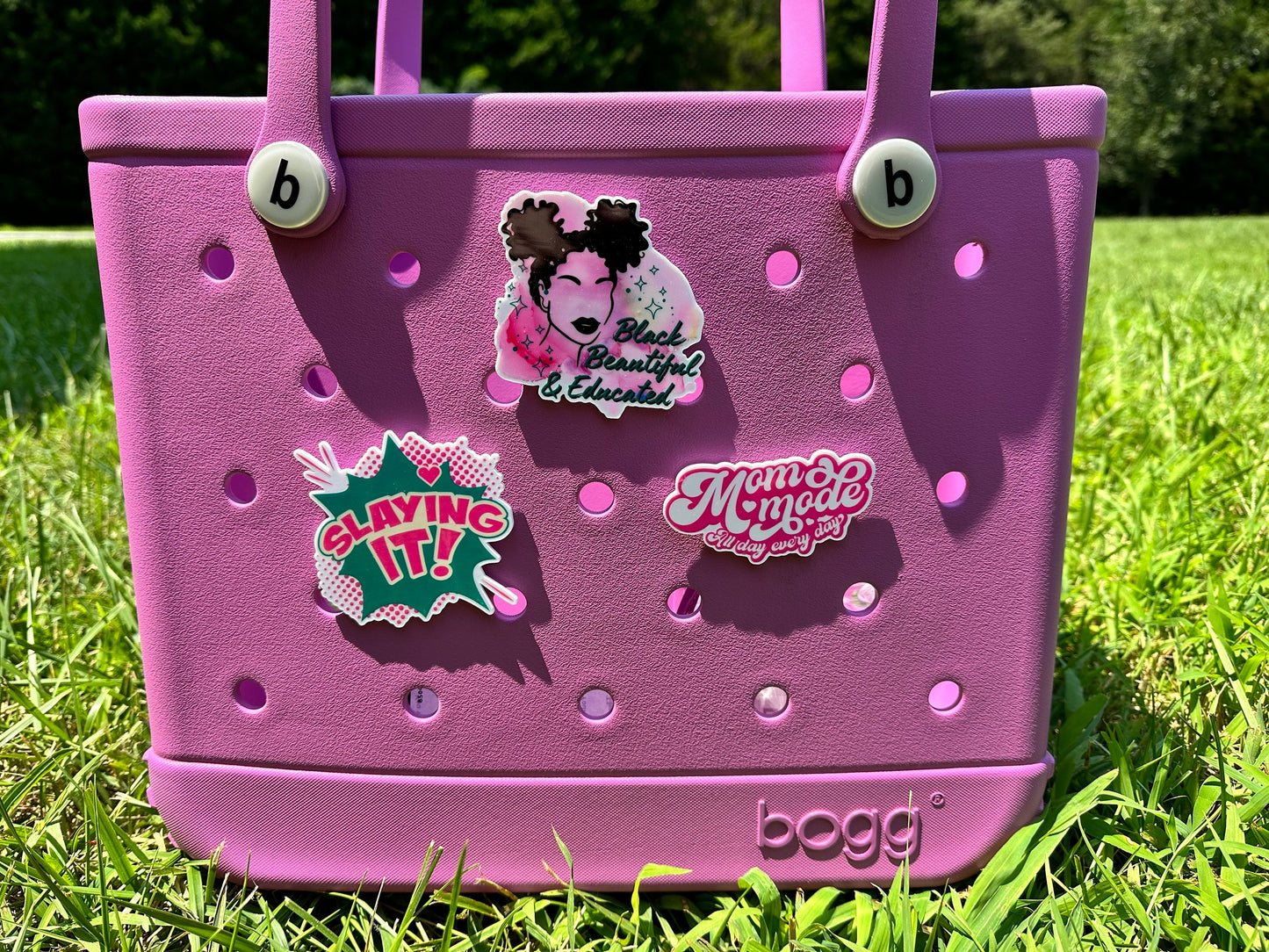 Black, beautiful, and educated Bogg compatible purse charms, charms for Bogg bags, charms that fit in baby Bogg and original Bogg bags