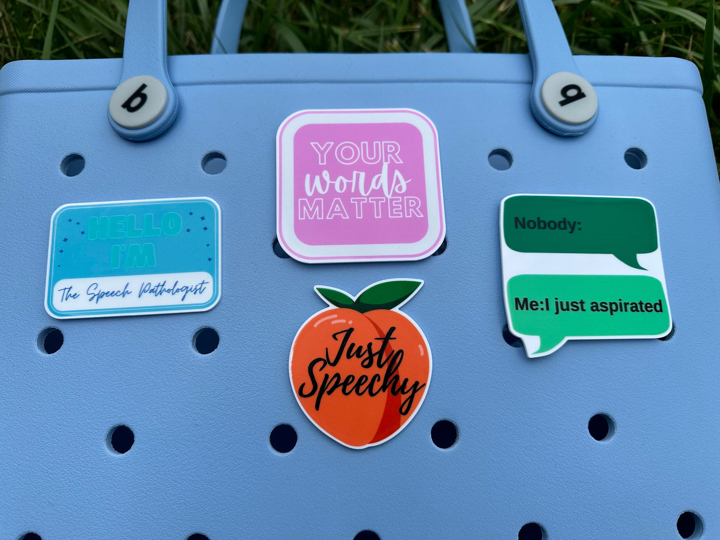 Speech therapist themed charms for Bogg Bags, Bogg compatible purse charms, purse charms for Bogg bag ,just speechy hard acrylic purse charm