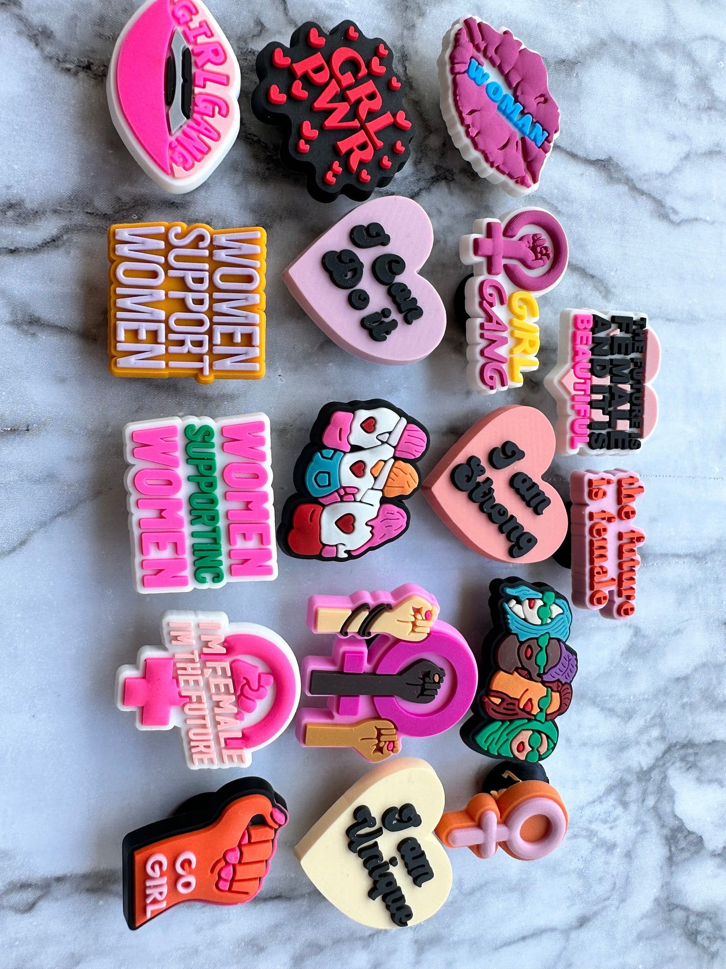 Women empowerment shoe charms, female support charms for your crocs, croc compatible shoe charms, female support charms