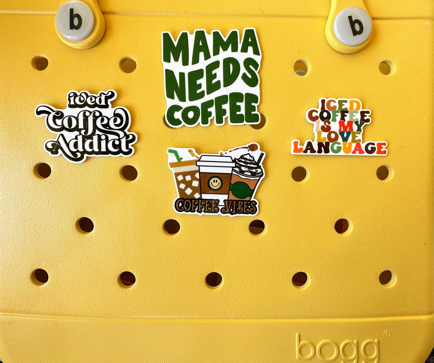 iced coffee addict Bogg compatible purse charm, mama needs coffee bits for your Bogg bag, coffee lover purse charms