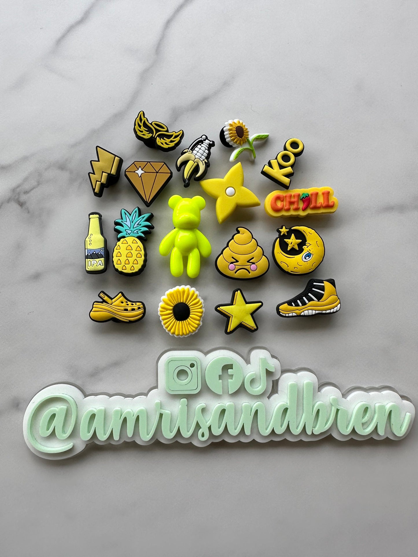 Yellow shoe charms, Croc compatible charms, shoe charms for Crocs, smiley face shoe charms, banana charm, new shoe charms, popular charms