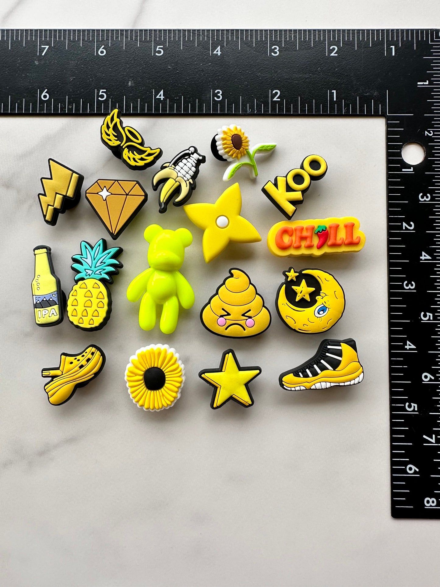 Yellow shoe charms, Croc compatible charms, shoe charms for Crocs, smiley face shoe charms, banana charm, new shoe charms, popular charms