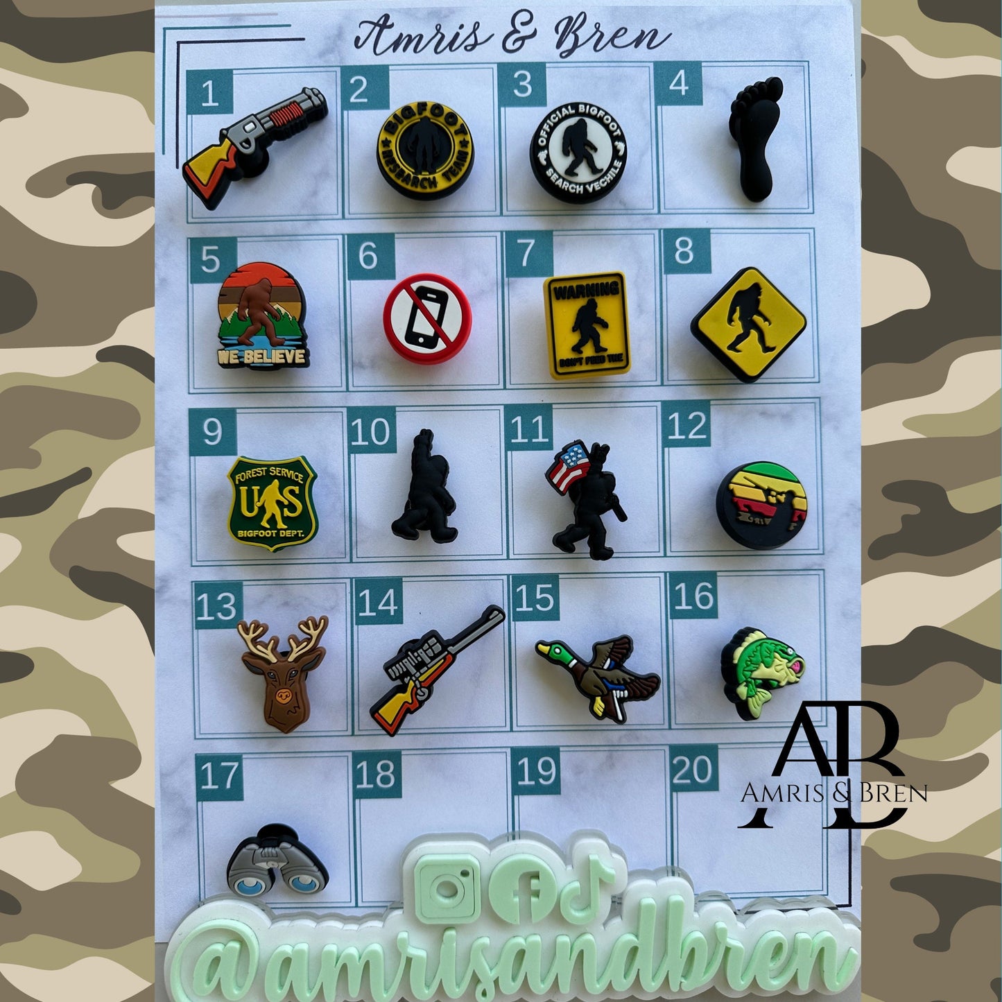 Hunting themed Croc compatible shoe charms, charms for crocs, Bigfoot shoe charms, shoe charm decor, DIY custom crocs
