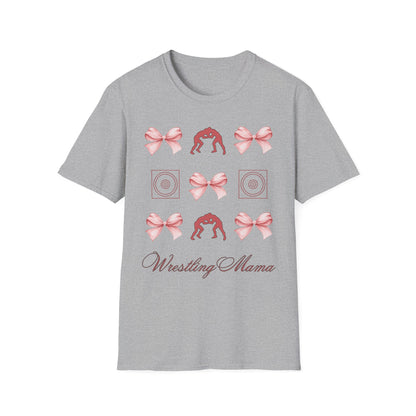 Women's wrestling mama Graphic T-Shirt with Pink Bow Print