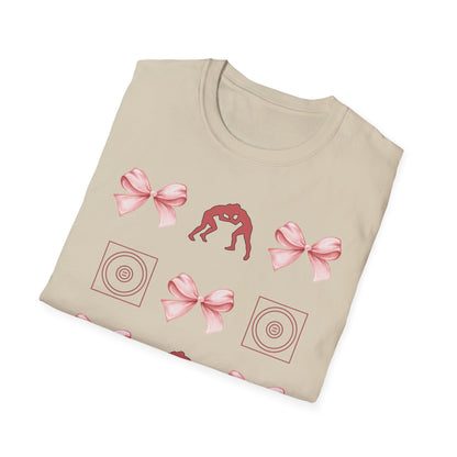 Women's wrestling mama Graphic T-Shirt with Pink Bow Print