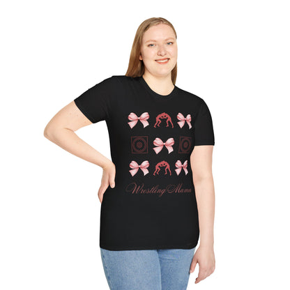 Women's wrestling mama Graphic T-Shirt with Pink Bow Print