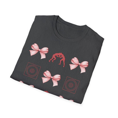 Women's wrestling mama Graphic T-Shirt with Pink Bow Print