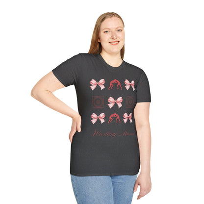Women's wrestling mama Graphic T-Shirt with Pink Bow Print