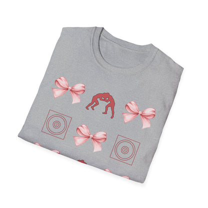 Women's wrestling mama Graphic T-Shirt with Pink Bow Print